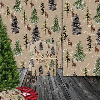 Rustic Kraft Winter Woodland Snowy Spruce & Stags  Sheets