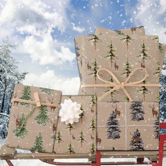 Rustic Kraft Winter Woodland Spruce Tree Reindeer  Sheets