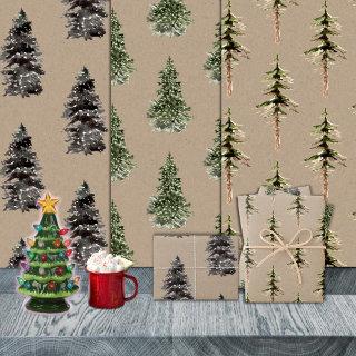 Rustic Kraft Woodland Forest Pine Spruce Trees  Sheets