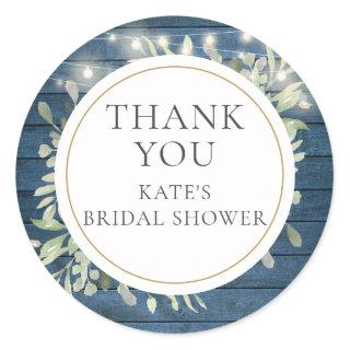 Rustic Lights Greenery Bridal Shower Thank You Classic Round Sticker