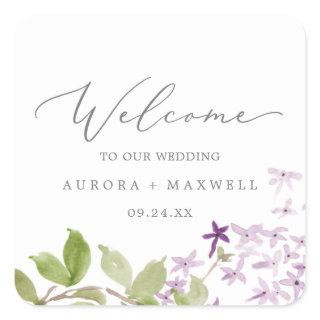 Rustic Lilac Wedding Welcome Square Sticker