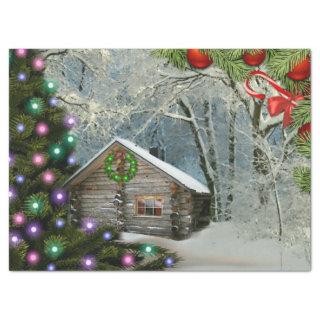 Rustic Log Cabin In The Wilderness Christmas Tissue Paper