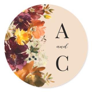 Rustic Marsala Burnt Orange Fall Wreath Classic Round Sticker