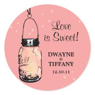 Rustic Mason Jar and Fireflies Classic Round Sticker