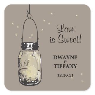 Rustic Mason Jar & Fireflies Square Sticker