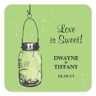 Rustic Mason Jar & Fireflies Square Sticker