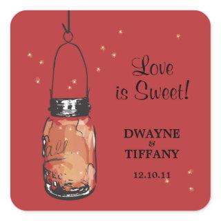 Rustic Mason Jar & Fireflies Square Sticker
