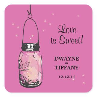Rustic Mason Jar & Fireflies Square Sticker