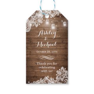 Rustic Mason Jar Lights Lace Wedding Thank You Gift Tags
