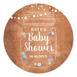 Rustic Mason Jar String Lights Baby Shower Classic Round Sticker