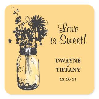 Rustic Mason Jar & Wildflowers Square Sticker