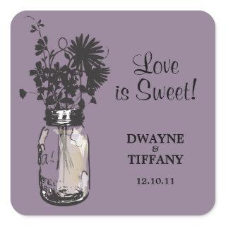 Rustic Mason Jar & Wildflowers Square Sticker