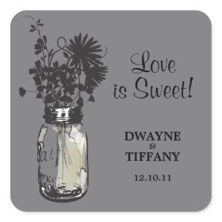 Rustic Mason Jar & Wildflowers Square Sticker
