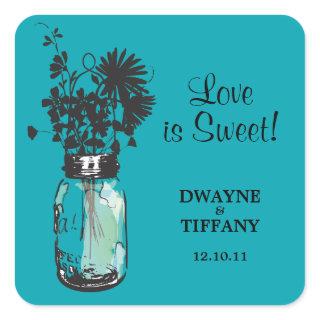 Rustic Mason Jar & Wildflowers Square Sticker