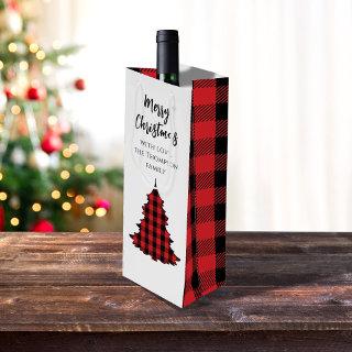 Rustic Merry Christmas Buffalo Check Custom Wine Gift Bag