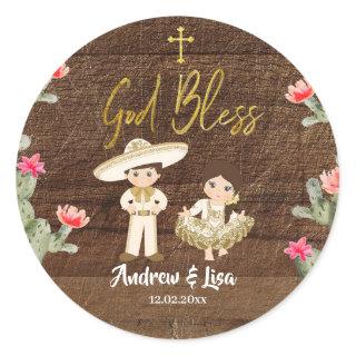 Rustic Mexican Gold Charro Twin Baptism Sticker