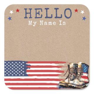 Rustic Military Going Away Party Name Tag Stickers