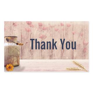 Rustic Milk Can Country Style on Wood Thank You Rectangular Sticker