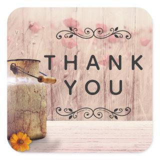 Rustic Milk Can Country Style on Wood Thank You Square Sticker