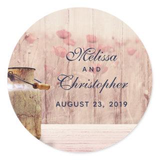 Rustic Milk Can with Wheat and Flowers Wedding Classic Round Sticker