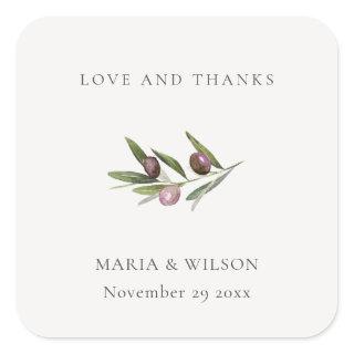Rustic Minimal Olive Branch Foliage Wedding Thanks Square Sticker