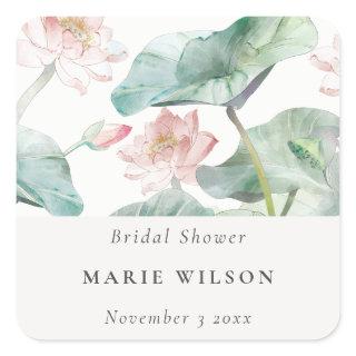 Rustic Modern Pastel Blush Waterlily Bridal Shower Square Sticker