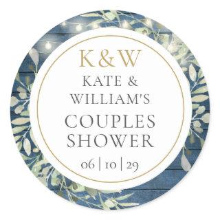 Rustic Monogram Greenery Couples Bridal Shower Classic Round Sticker