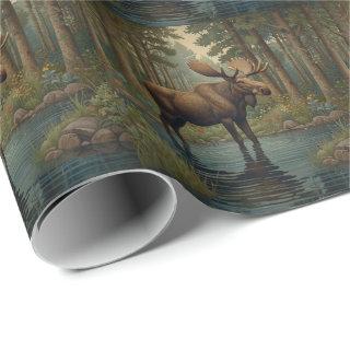 Rustic moose boho woodland forest greenery art
