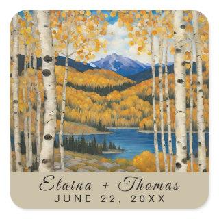 Rustic Mountain Custom Name Wedding Envelop Square Sticker
