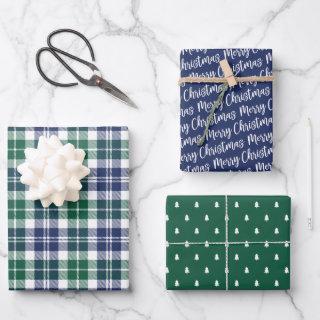 Rustic Navy and Green Watch Plaid Merry Christmas  Sheets