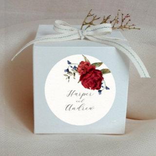 Rustic Navy Burgundy Floral Wedding Favor   Classic Round Sticker