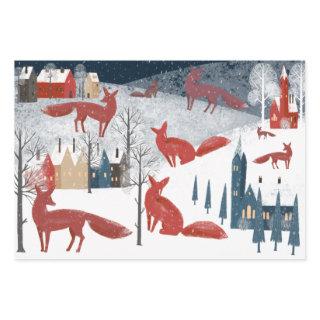 Rustic Nordic Winter Red Fox Snow Mountain Village  Sheets