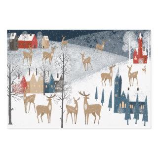 Rustic Nordic Winter Reindeer Mountain Village  Sheets