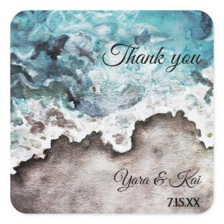 Rustic Ocean Wedding Thank You Square Sticker