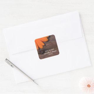 Rustic Orange Daisy Country Wedding Save the Date Square Sticker