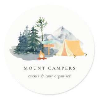 Rustic Pine Woods Watercolor Camping Mountain Camp Classic Round Sticker