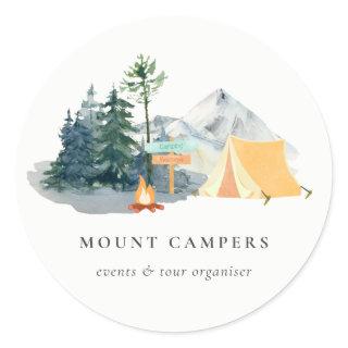 Rustic Pine Woods Watercolor Camping Mountain Camp Classic Round Sticker