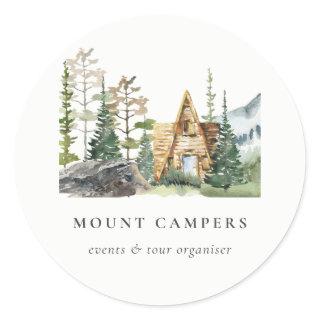 Rustic Pine Woods Watercolor Camping Mountain Camp Classic Round Sticker