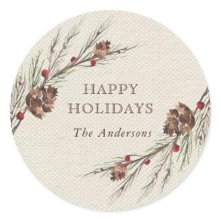 Rustic Pinecone Christmas Holiday Classic Round Sticker