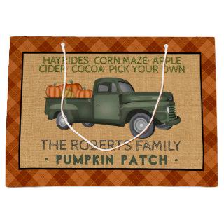 Rustic Pumpkin Patch Farm Vintage Truck Fall Plaid Large Gift Bag