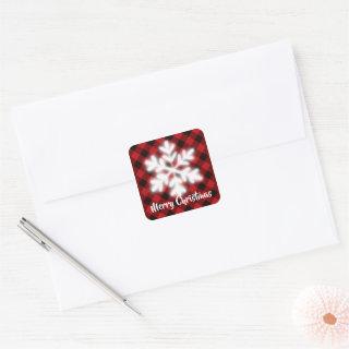 Rustic red and black plaid -snow flake  square sticker