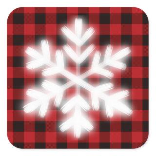 Rustic red and black plaid, winter snow flake    square sticker