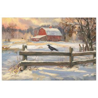 Rustic Red Barn with Crow Farmhouse Decoupage Tissue Paper