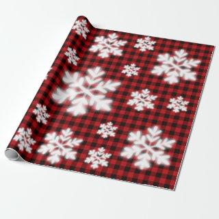 Rustic red black plaid pattern  frosty snow flake