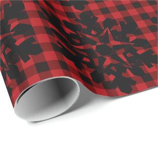 Rustic red black plaid with snowflake detail