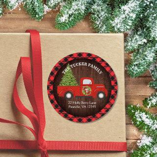 Rustic Red Christmas Truck Plaid Address Label