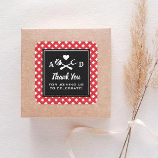 Rustic Red Gingham BBQ Wedding Thank You Square Sticker