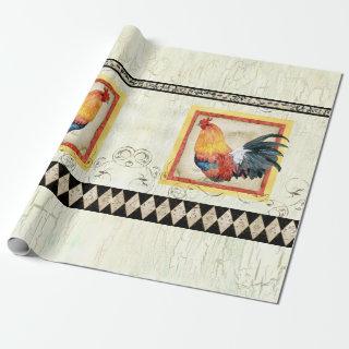 Rustic Rooster Watercolor Harlequin Wood Decoupage