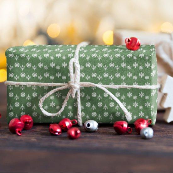 Rustic Sage Green and White Snowflakes