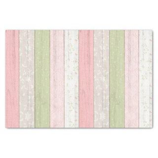 Rustic Sage Green & Pink Floral Wood Cottage Chic Tissue Paper